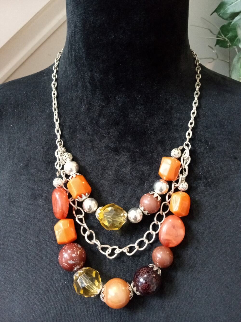 Multicolor Chunky Beaded Statement Necklace Layered Chain Boho Collar Necklace